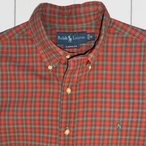 Polo Ralph Lauren Men’s Shirt Medium Classic Fit Plaid Long Sleeve Orange Green